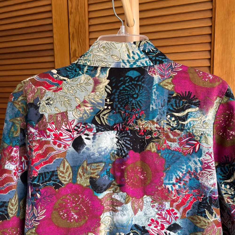 Additions by Chico's Multicolor Boho Floral Cotton Jacket Size 1 Medium - Picture 7 of 7